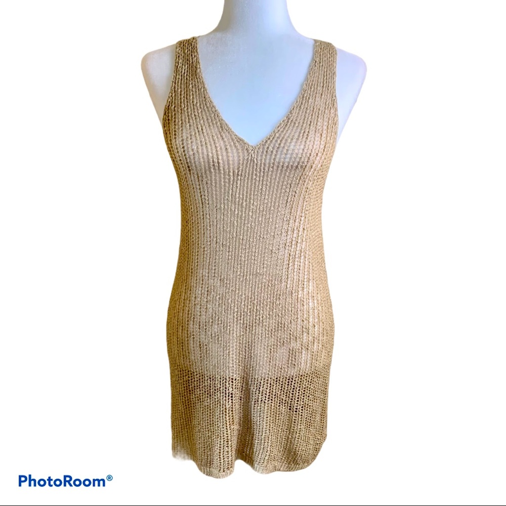 Mistic Prysm Tan V-Neck Acrylic/Mohair Knit Tunic